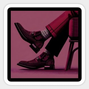 Man sitting with boots in dark pink fashion, power and confidence Sticker